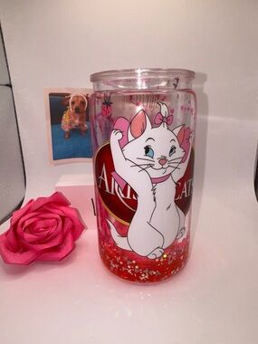 White Marie Glitter Tumbler - Pink/Red Accents